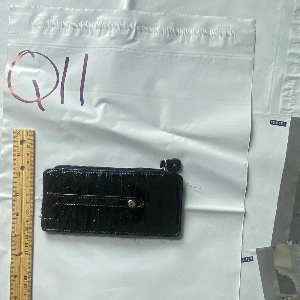 Black‎ Patent Crocodile Embossed Zip Around Wallet Card Holder